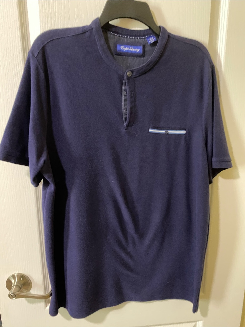 English Laundry Navy Short-Sleeve Henley with Contrast Pocket Trim